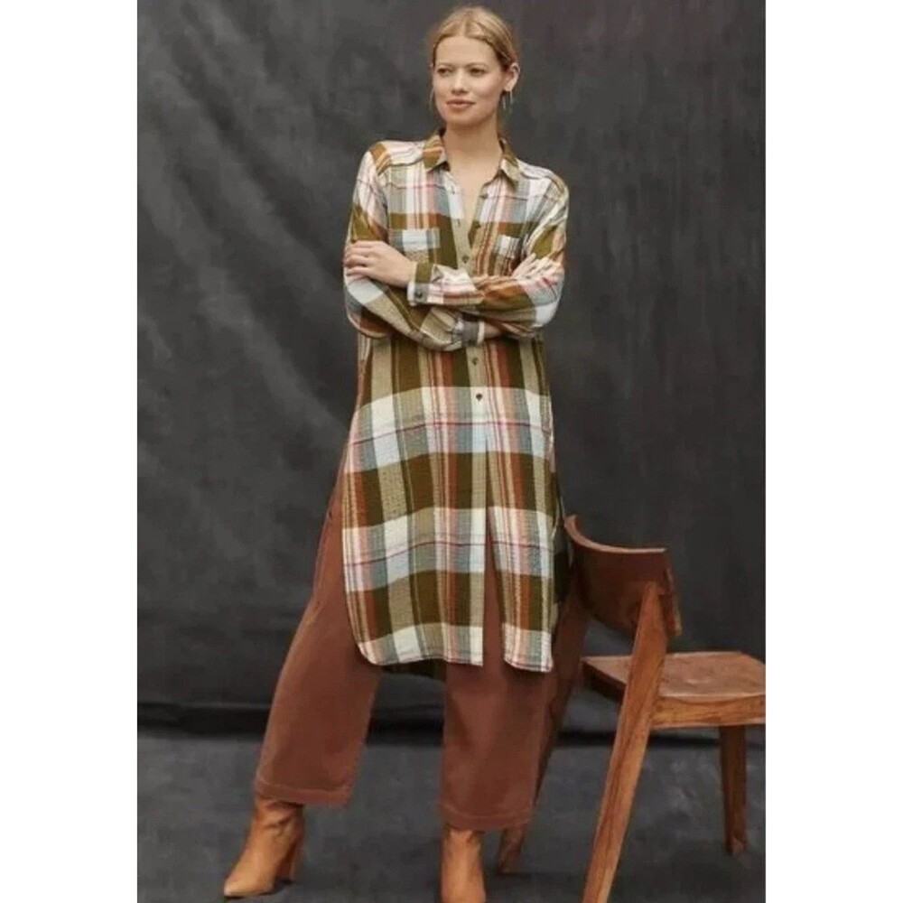 Anthropologie Pilcro Side-Slit Maxi Tunic Duster Buttondown Size S